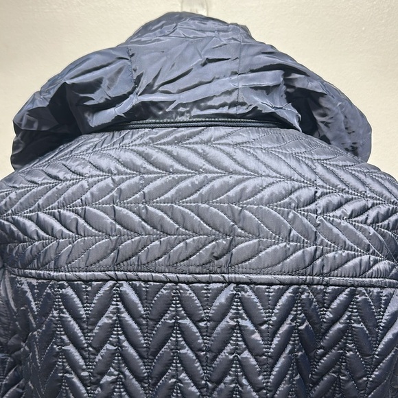 Kate Spade Jacket Coat Chevron Quilted Full Zip Hooded Navy Blue Size M Medium - Picture 5 of 10